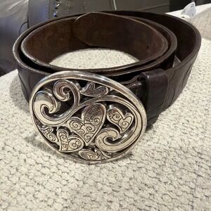 Brighton LOVE CARNIVAL Leather Belt Heart Silver tone Buckle Size 38 Made in USA